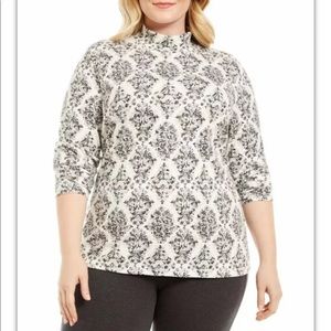 Karen Scott Plus Mock Neck Long Sleeve Top Damask